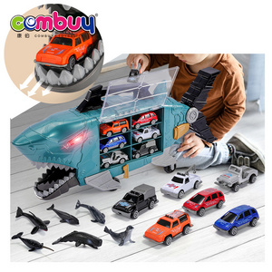 Shark storage box toys diecast metal car toys sliding container carrier truck