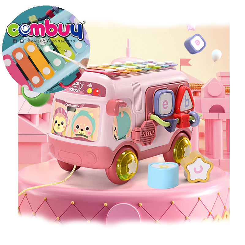 Educational pattern matching drag knock mini baby musical bus toy