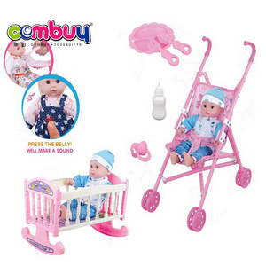 Indoor play swing bed furniture game 14 inch musical cotton doll trolley toy