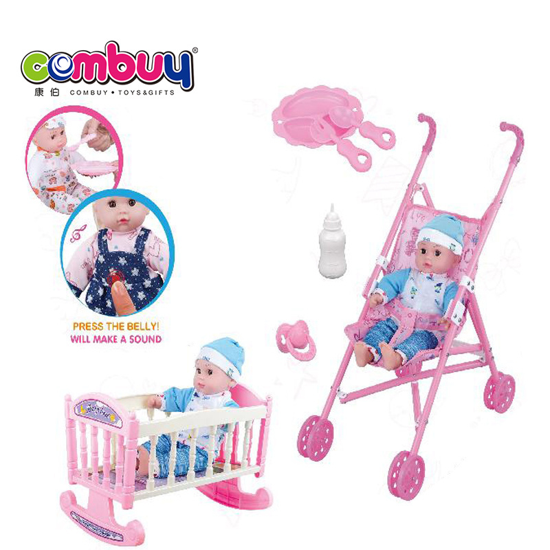 Indoor play swing bed furniture game 14 inch musical cotton doll trolley toy