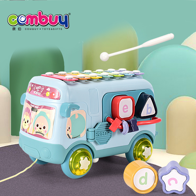 Educational pattern matching drag knock mini baby musical bus toy