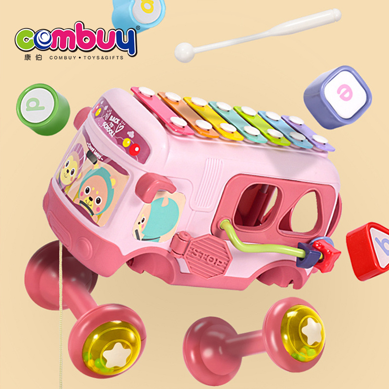 Educational pattern matching drag knock mini baby musical bus toy