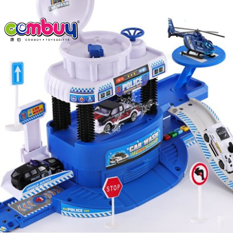 Diecast vehicle parking lot set electric discoloration track car wash toy