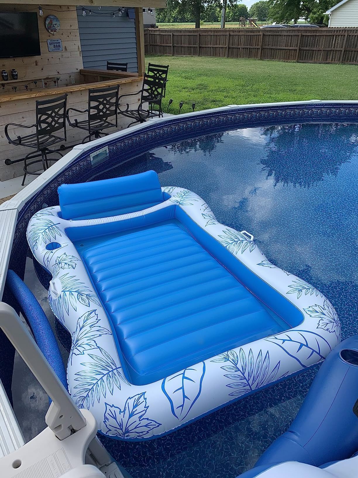 Inflatable Adult Pool Lounger Float Beach Sun Tanning Float Raft Sunbathing Water Lounge Floaty Tub with Drink Holder