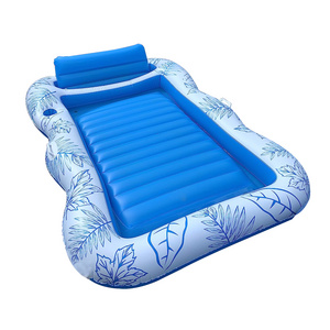 Inflatable Adult Pool Lounger Float Beach Sun Tanning Float Raft Sunbathing Water Lounge Floaty Tub with Drink Holder