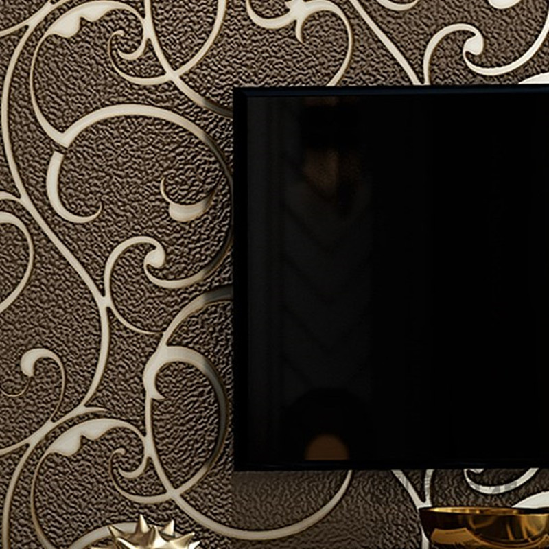 Black Vine Large Pattern TV Background Wall Wallpaper 3D Embossed Thick Deer Skin Velvet Wallpaper