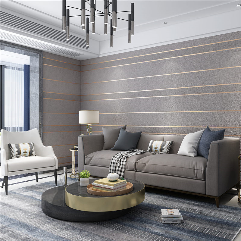 Modern simple 3D three-dimensional deerskin velvet marble horizontal and vertical stripes wallpaper bedroom living room