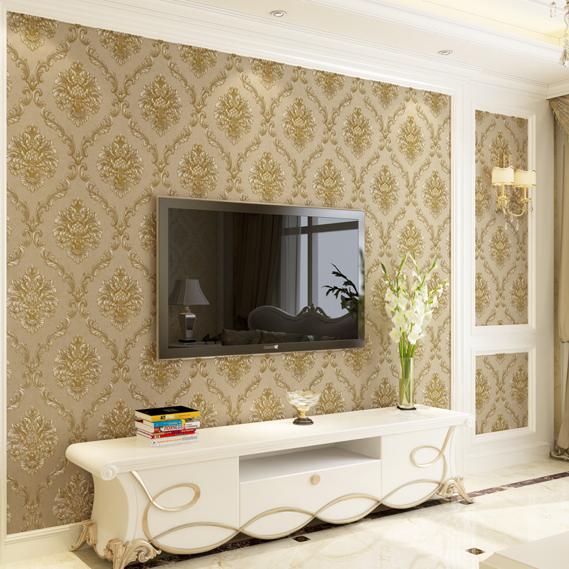 European style fine pressed wallpaper luxury Damascus living room bedroom background wall wholesale