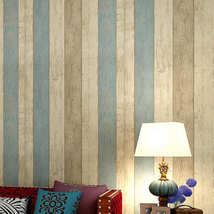 High quality Blue Mediterranean vertical stripe non-woven wallpaper, TV background wall, nostalgic wood grain wallpaper