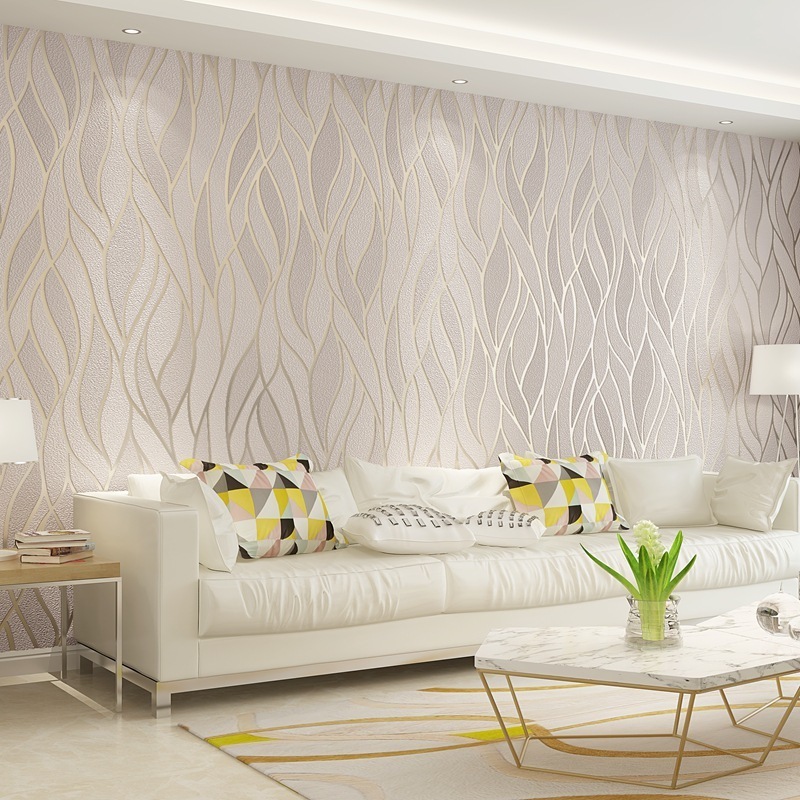 High quality Grey wavy striped wallpaper for living room, bedroom, minimalist 3D gray thickened deer skin velvet wallpaper