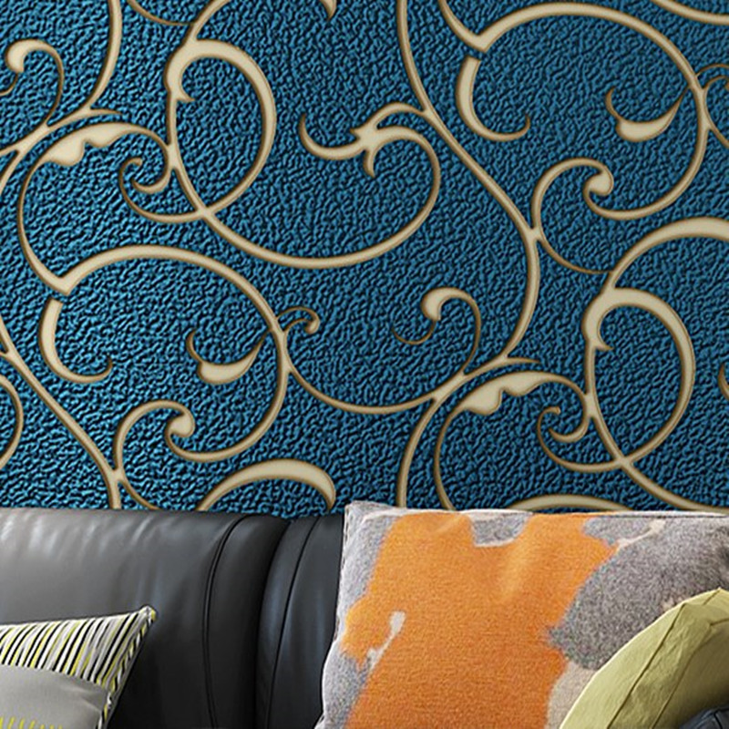 Black Vine Large Pattern TV Background Wall Wallpaper 3D Embossed Thick Deer Skin Velvet Wallpaper