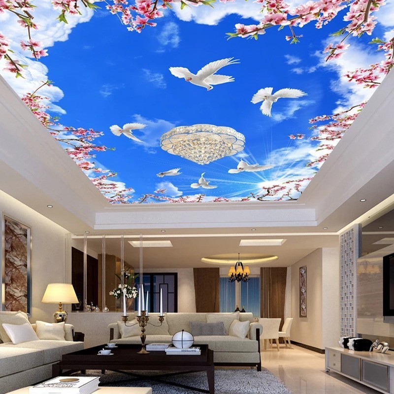 Wholesale Printable Customized 3D Ceiling Jointless Mural Wallpaper