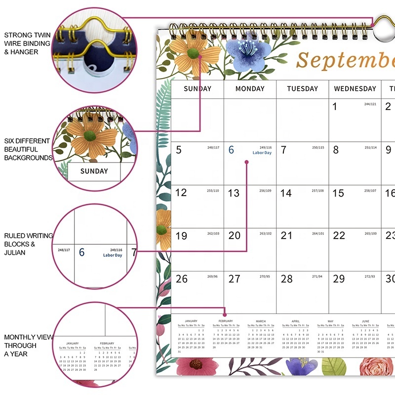 Full Color Personalized Calendars Custom Printing Wall Calendar 2024 For Home Office