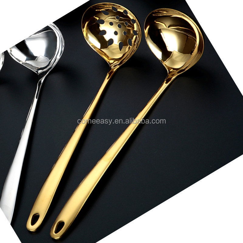 304 Korean Fashion Home Stainless Steel Gold Service Spoon Rice Soup Spoons Slotted spoon Stainless steel