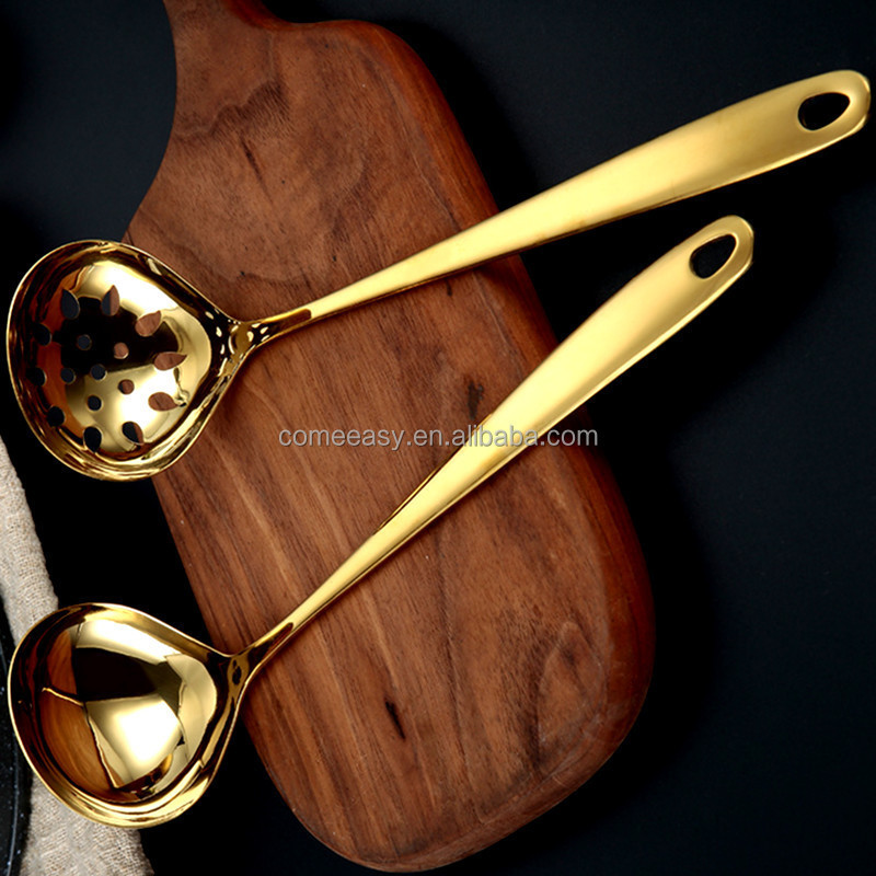 304 Korean Fashion Home Stainless Steel Gold Service Spoon Rice Soup Spoons Slotted spoon Stainless steel