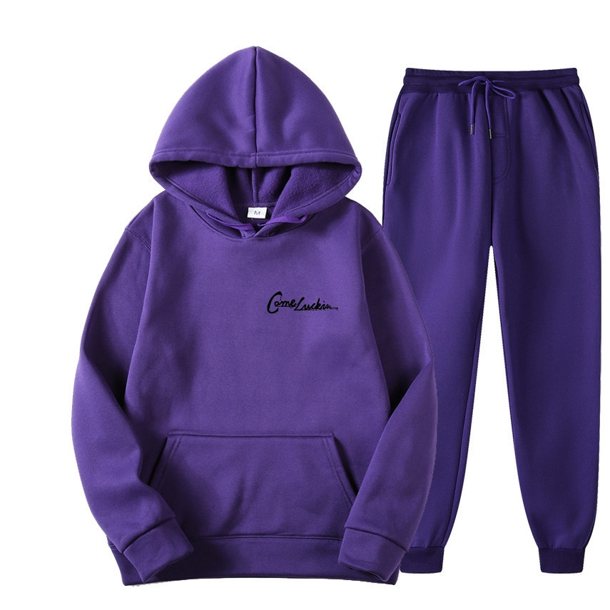 Custom Logo Jogger Hoodie Sweatpants Set Women Unisex Loose Fleece Sweatpants Two Piece Set Women Jogging Suit  For Men