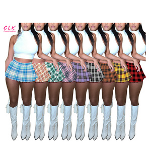 Wholesale 2024 Summer Colorful Pleated Women Sexy Mini Skirt High Waist Ladies Printing Plaid Mini Skirt For Women