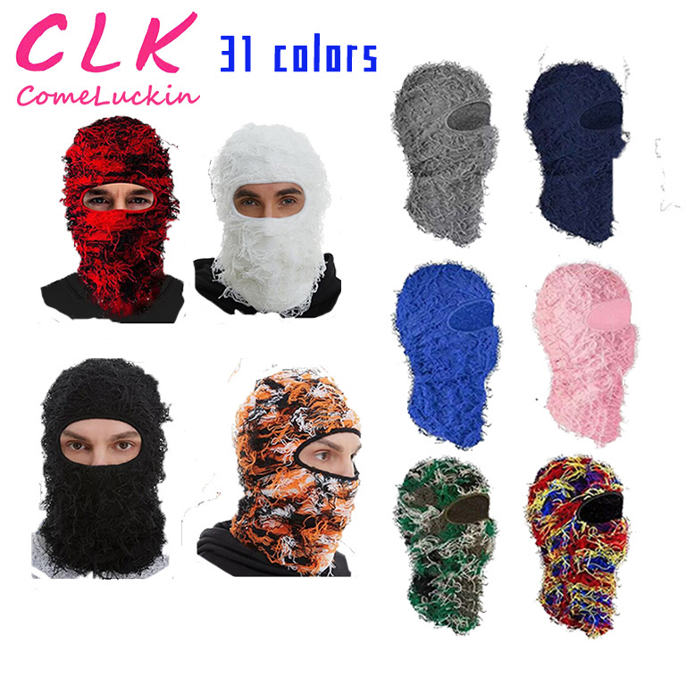 Hot Sales Knitted Balaclava Face Knit Full Face Mask Cover Warm One Hole Designer Grassy Distressed Fuzzy Balaclava Ski Mask