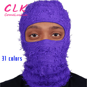 Hot Sales Knitted Balaclava Face Knit Full Face Mask Cover Warm One Hole Designer Grassy Distressed Fuzzy Balaclava Ski Mask