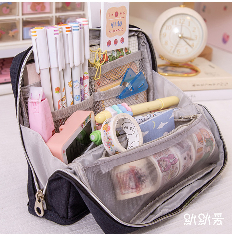 LOW MOQ Oxford Big Capacity Office College School Large Storage High Capacity Bag Pencil Pen Case