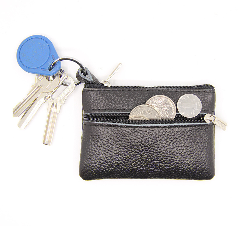 Genuine Leather mini chain wallet bus card holder keychain coin purse