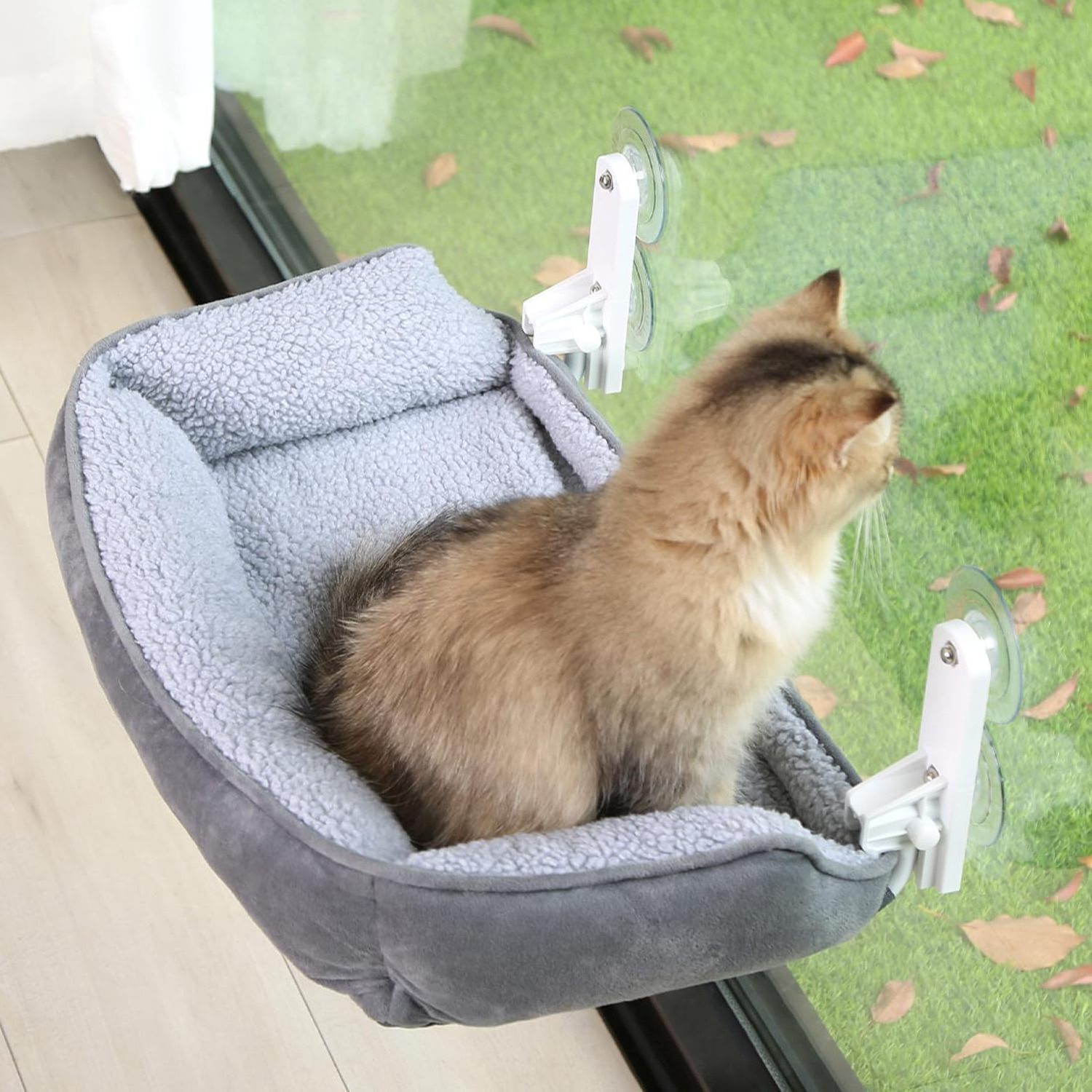 Cat Window Perch Hammock Cordless Kitty Sunny Bed Seat Window Sill Shelf for Inside Cats Small Foldable Lounger with 4 Strong Su