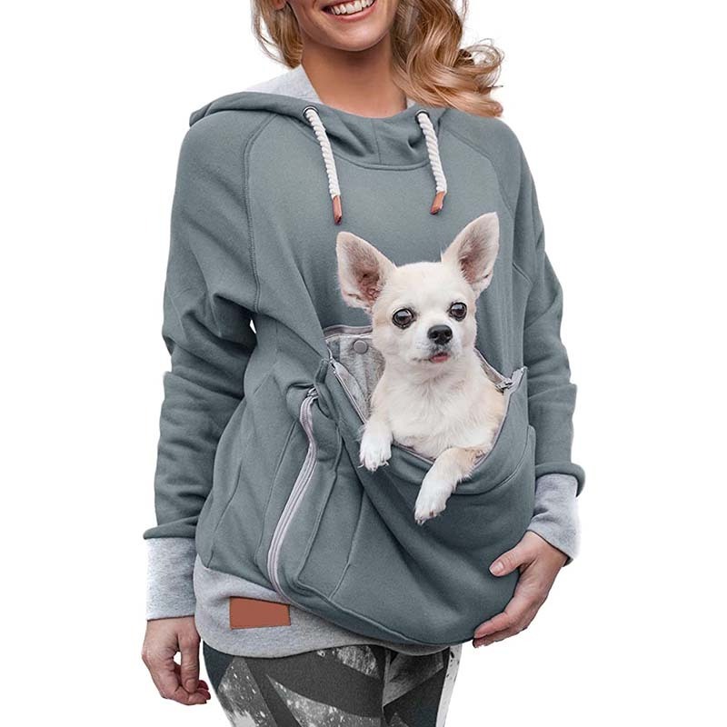 Fleece Pet Pouch Hoodie Dog Cat Carrier Kangaroo Pocket Puppy Carrying Women's Sweatshirt Holder Dog Cat Pouch Hoodie Pullover