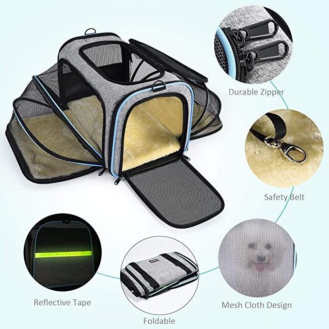 Pet Carrier Airline Approved 3 Open Doors Expandable Foldable Soft Sided Dog Carrier Cat Carrier Pet Travel Bag