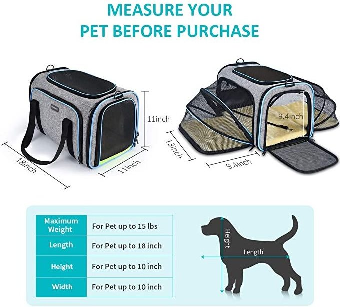 Pet Carrier Airline Approved 3 Open Doors Expandable Foldable Soft Sided Dog Carrier Cat Carrier Pet Travel Bag