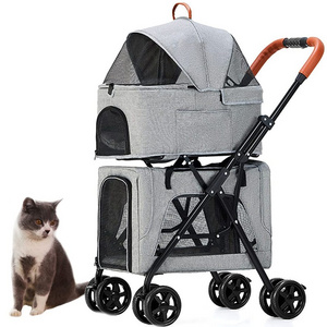 Portable Luxury Double Pet Stroller for Small Medium Large Dogs 4 wheels Trolley Cat Travel Carrier Folding Double Pet Stroller