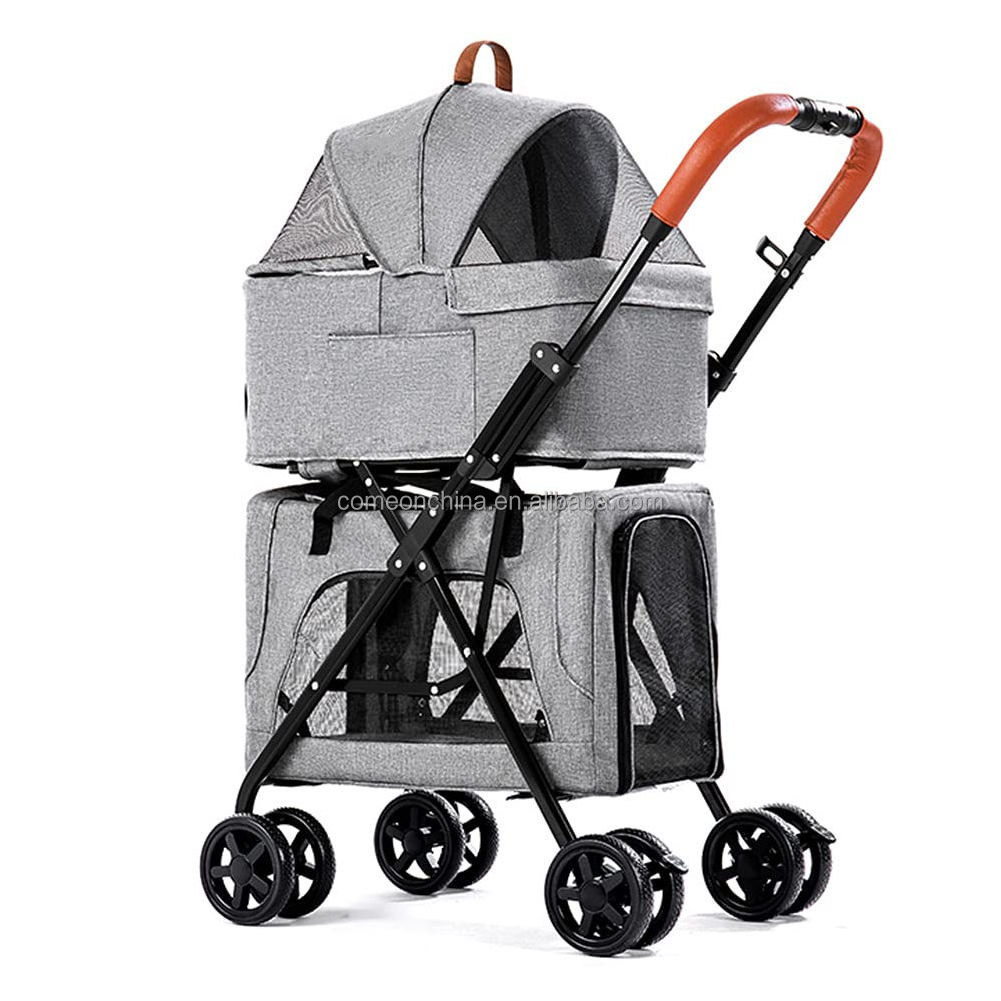 Portable Luxury Double Pet Stroller for Small Medium Large Dogs 4 wheels Trolley Cat Travel Carrier Folding Double Pet Stroller