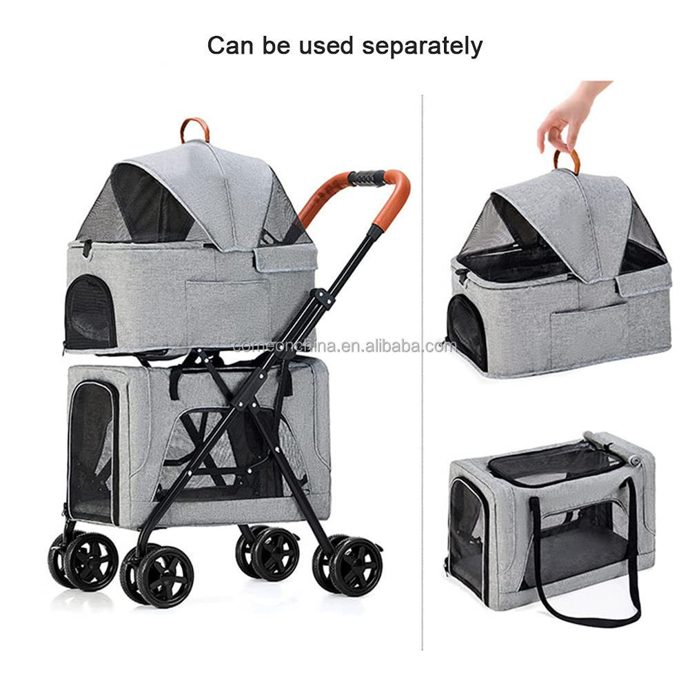 Portable Luxury Double Pet Stroller for Small Medium Large Dogs 4 wheels Trolley Cat Travel Carrier Folding Double Pet Stroller