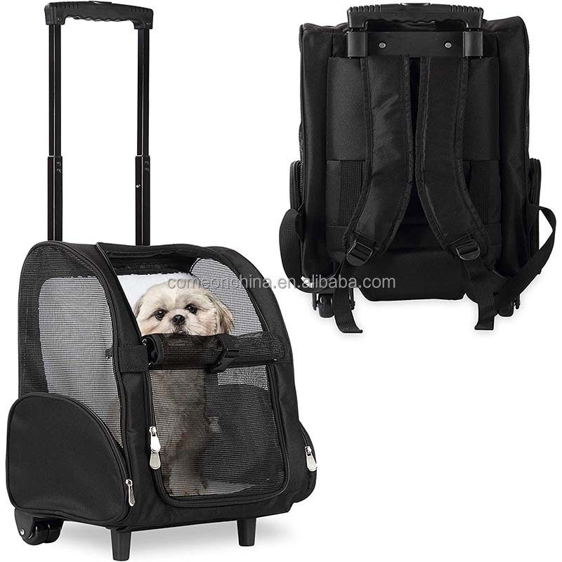 OEM Foldable Pet Trolley Stroller Dog Carrier Backpack Cat Travel Bag Car Seat Cat Dog Carrier Backpack Removable Rolling Wheels