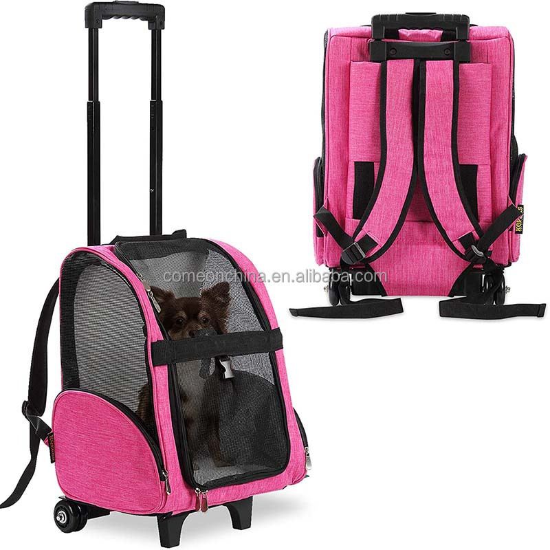 OEM Foldable Pet Trolley Stroller Dog Carrier Backpack Cat Travel Bag Car Seat Cat Dog Carrier Backpack Removable Rolling Wheels