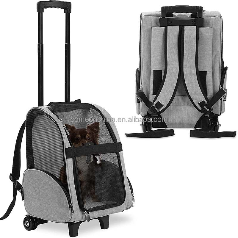 OEM Foldable Pet Trolley Stroller Dog Carrier Backpack Cat Travel Bag Car Seat Cat Dog Carrier Backpack Removable Rolling Wheels