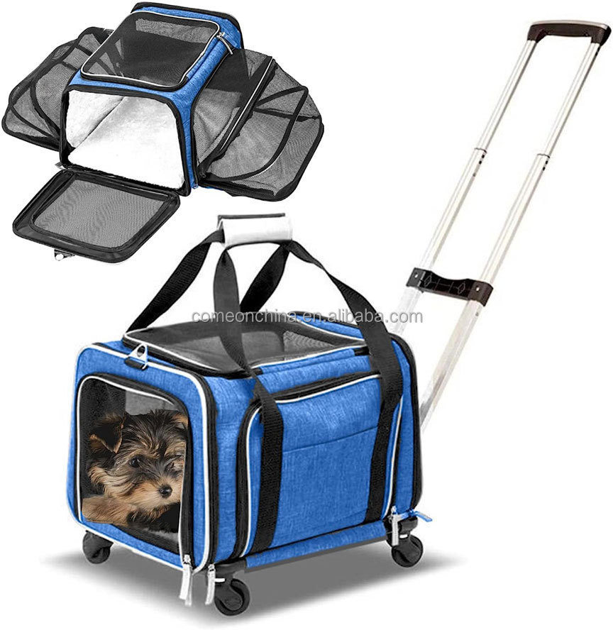 Expandable Travel Pet Carrier with Rolling Wheels Trolley Stroller Foldable Airline Approved Cat Puppy Dog Carriers Pet Carrier