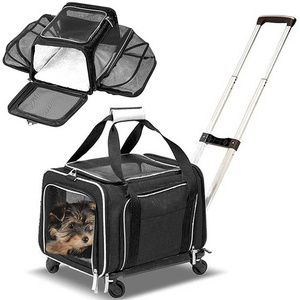 Expandable Travel Pet Carrier with Rolling Wheels Trolley Stroller Foldable Airline Approved Cat Puppy Dog Carriers Pet Carrier