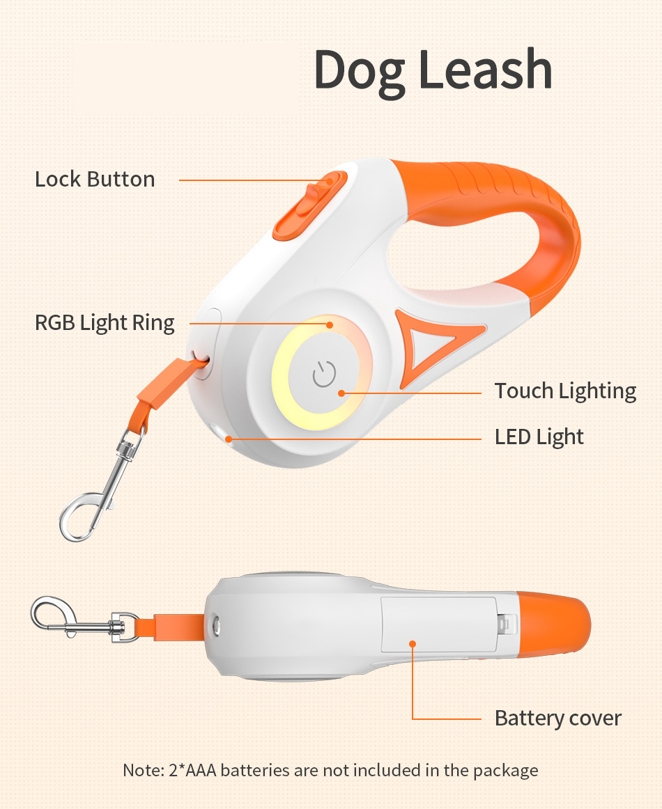 Automatic led rechargeable dog leash training walking nylon rope led light pet leashes retractable dog leash with led light