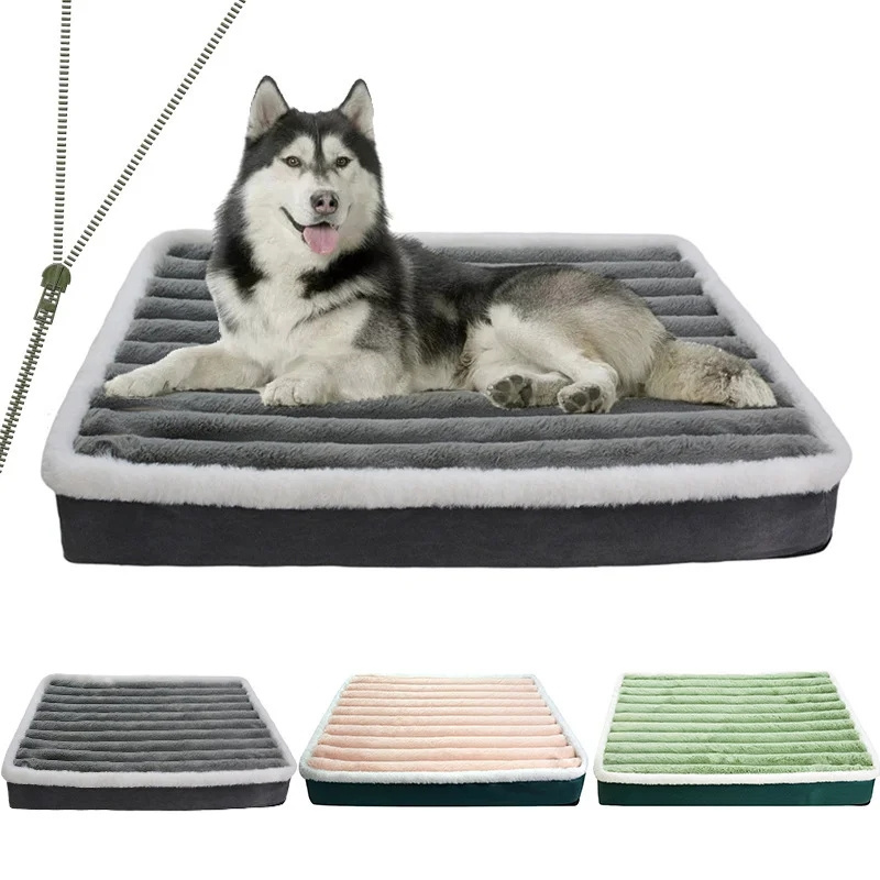 Cushioned Square Plush Dog Bed Sleeping Crate Mat Large Dog Bed Mat with Zipper Removable Cover Orthopedic Pet Dog Mattress Bed