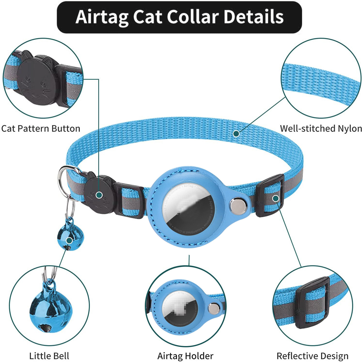 Airtag Case pet smart gps tracker for pet dog cat kids collar airtag dog cat collar with bell reflective breakaway cat collar