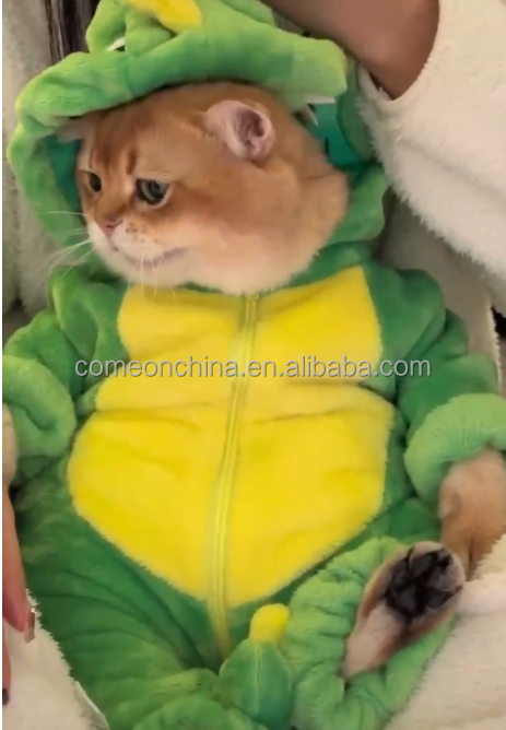 Cute Flannel Cat Dinosaur Jackets Hoodie Pet Dinosaur Costume for Cats Dog Outfit Halloween Cosplay Winter Cat Dinosaur Jacket