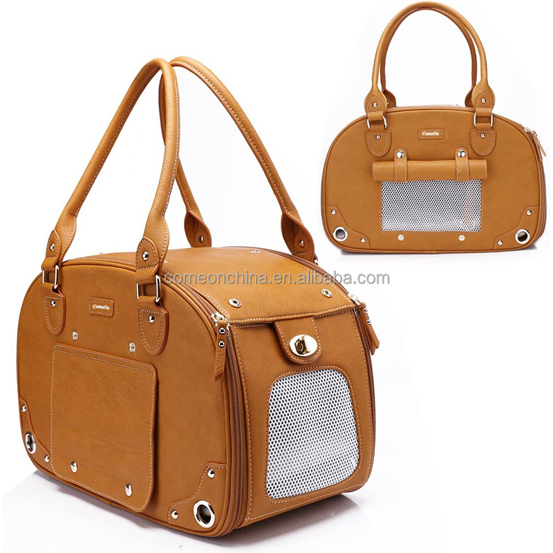 Wholesale Foldable Waterproof Premium Leather Pet Dog Sling Carriers Luxury Purse For Cat And Small Dog Portable Pet Carrier Bag