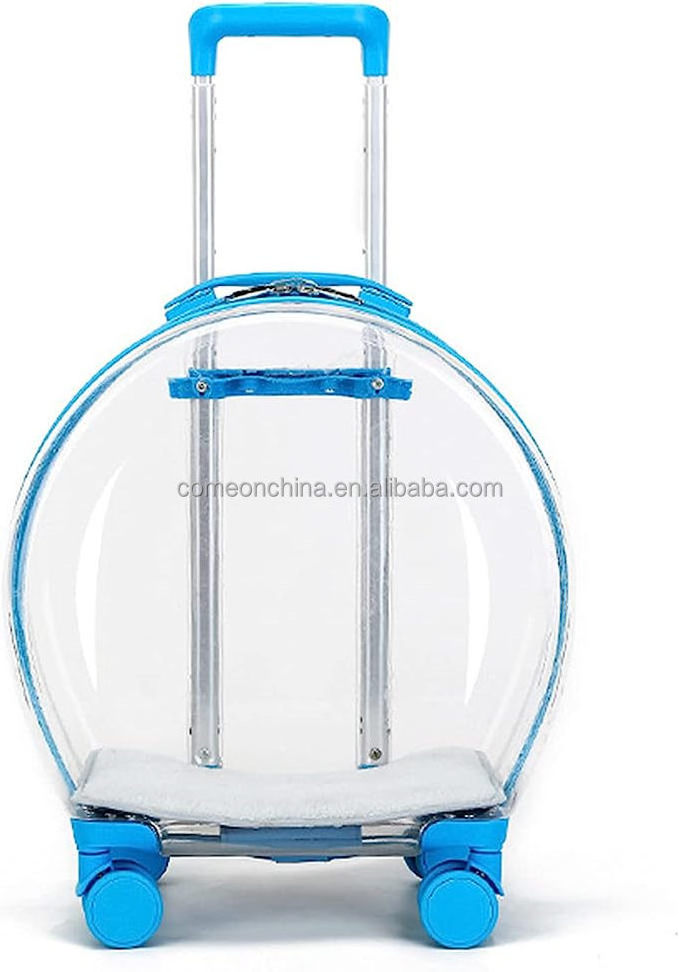 Travel Dog and Cat Pet Carrier with Wheels Bag Clear Pet Carrier Trolley Case Luggage Rolling Bubble Pet Carrier with Wheels