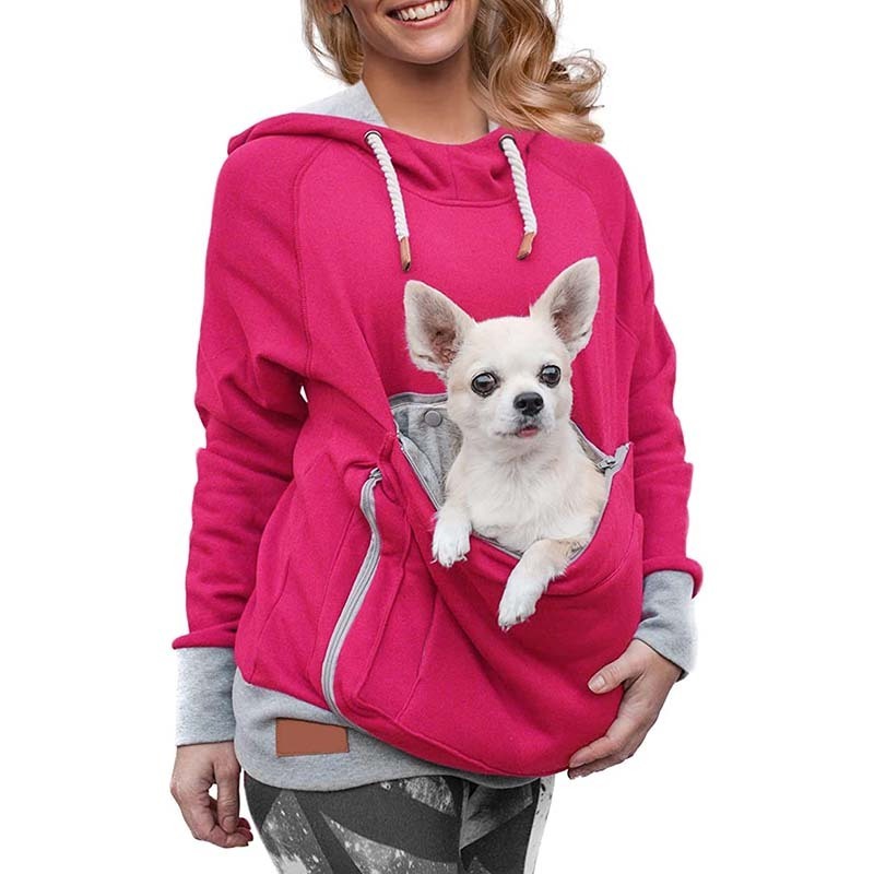 Fleece Pet Pouch Hoodie Dog Cat Carrier Kangaroo Pocket Puppy Carrying Women's Sweatshirt Holder Dog Cat Pouch Hoodie Pullover