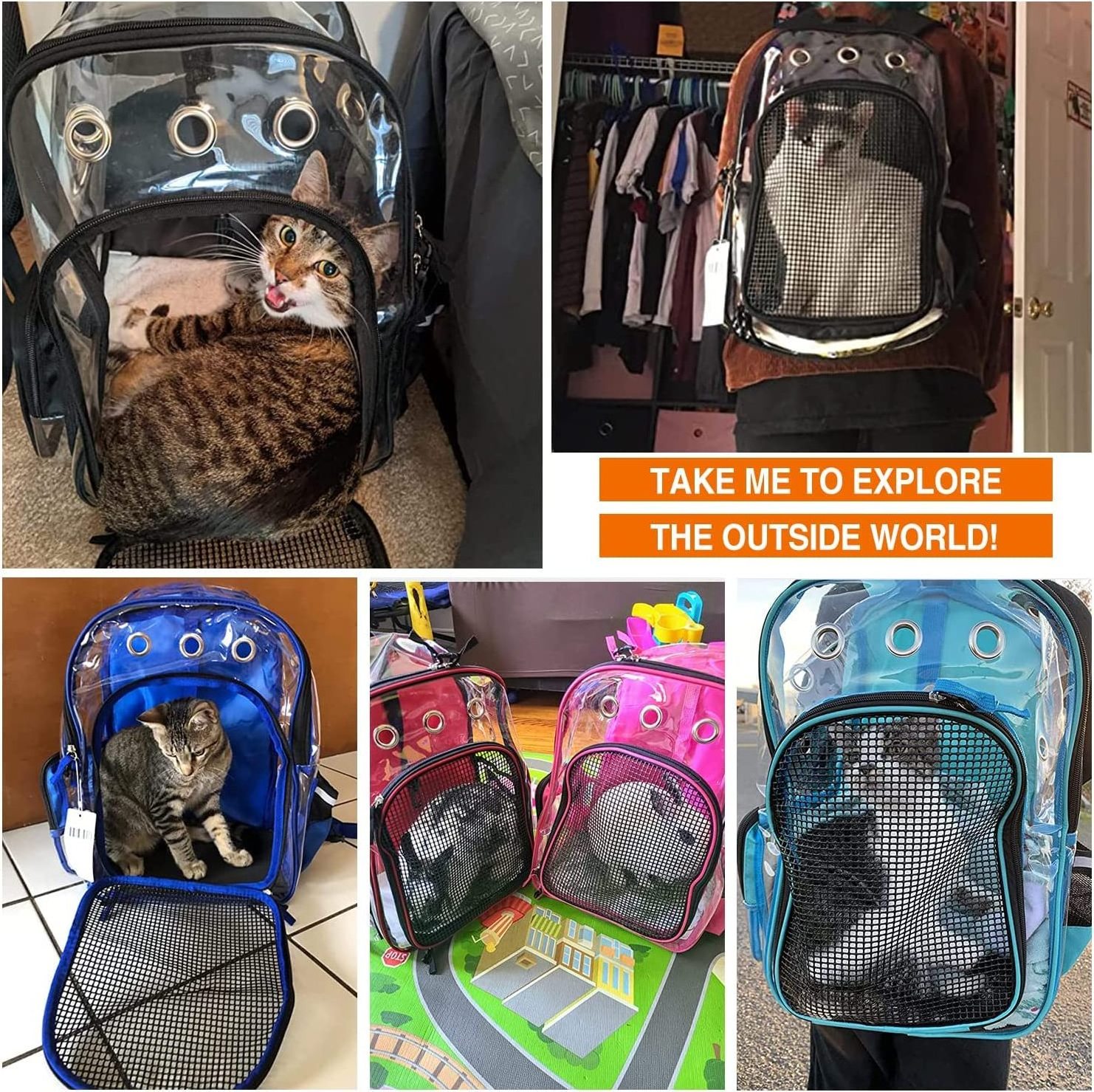 Rabbit dog cat pet carrier backpack bag Mesh Front small dog backpack Small Animal transparent pet carrier clear cat backpack