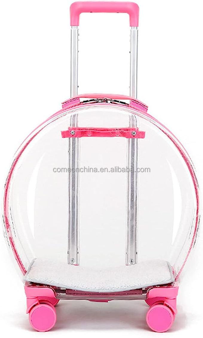 Travel Dog and Cat Pet Carrier with Wheels Bag Clear Pet Carrier Trolley Case Luggage Rolling Bubble Pet Carrier with Wheels