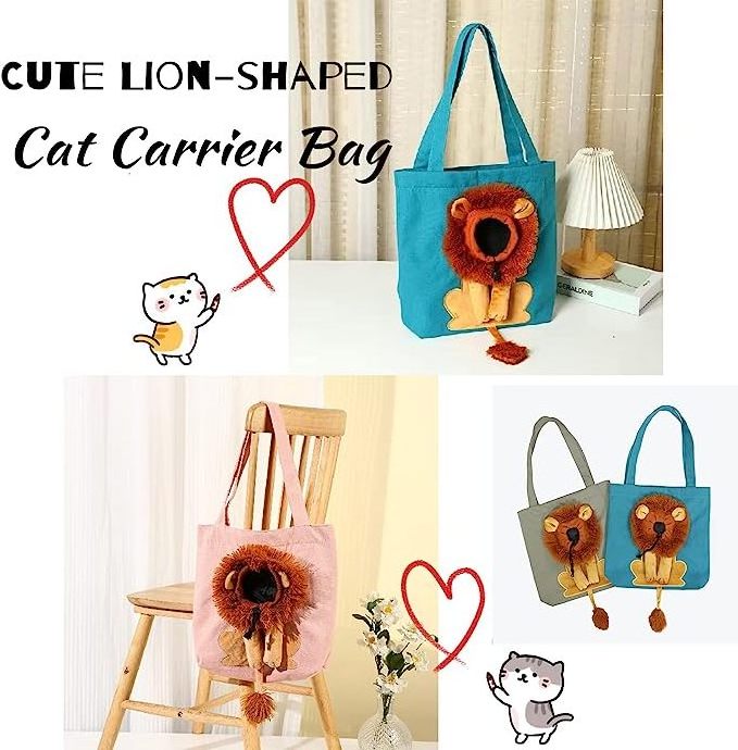 Custom Cute Lion-Shaped Cat Carrier Bag Tote Pet Handbag Canvas Carrier Shoulder Bag Portable Pet Carriers Bag Travel Products