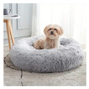 Wholesale Faux Fur Calming Dog Bed for Small Medium Large Pets Self Warming Cat Bed Winter Donut Cuddler Round Warm Pet Bed