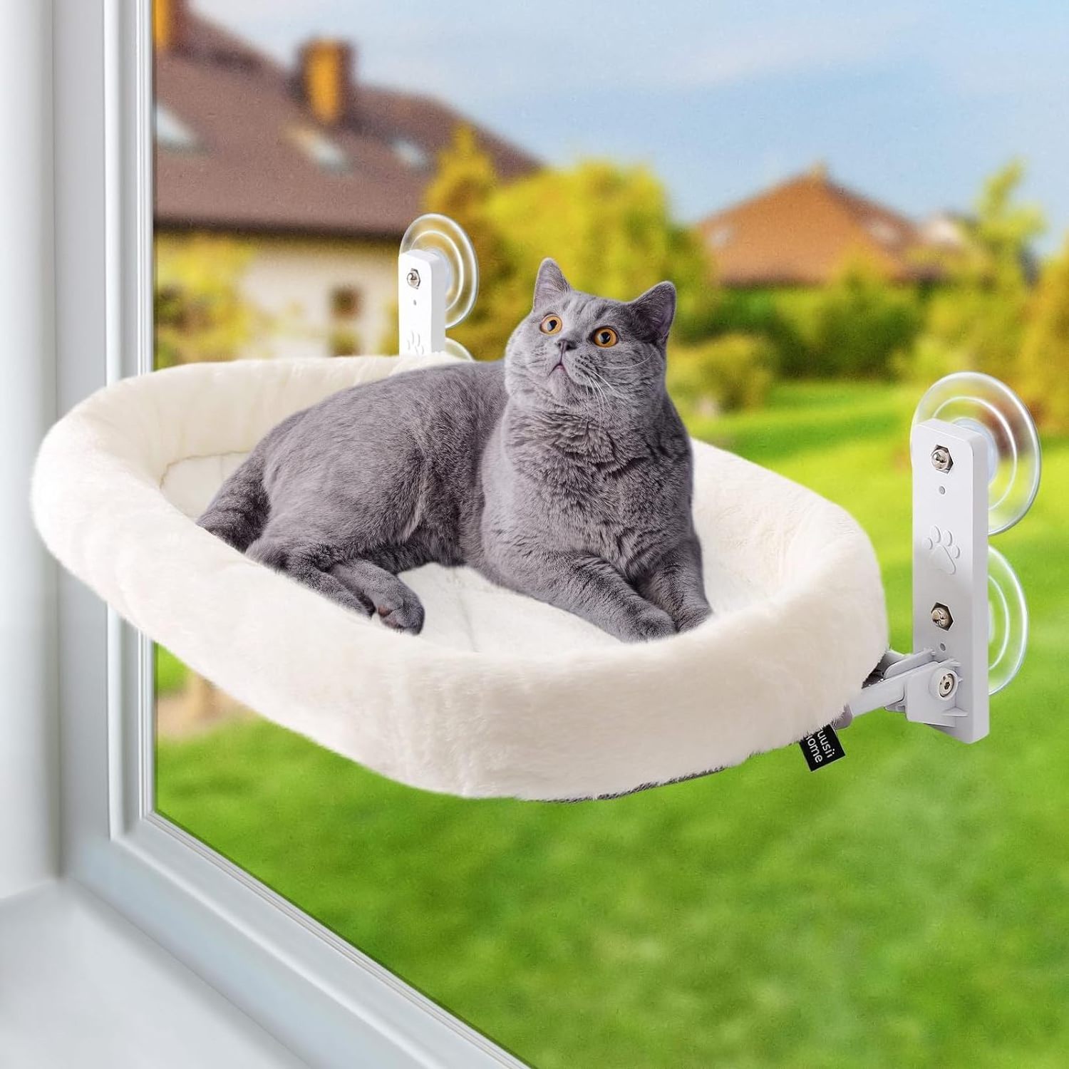 Cat Window Perch Hammock Cordless Kitty Sunny Bed Seat Window Sill Shelf for Inside Cats Small Foldable Lounger with 4 Strong Su