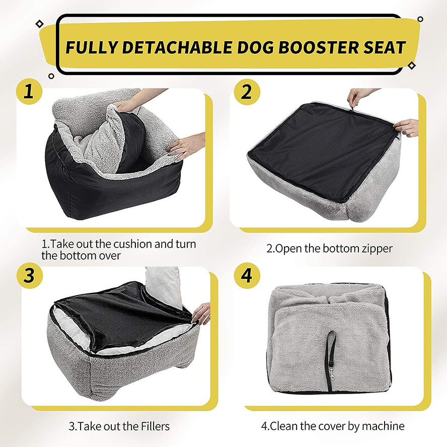 Washable Dog Car Seat Pet Booster Car Seat for Small Dogs Carseat Portable  Pet Dog Car Booster Seat Bed with Storage Pockets